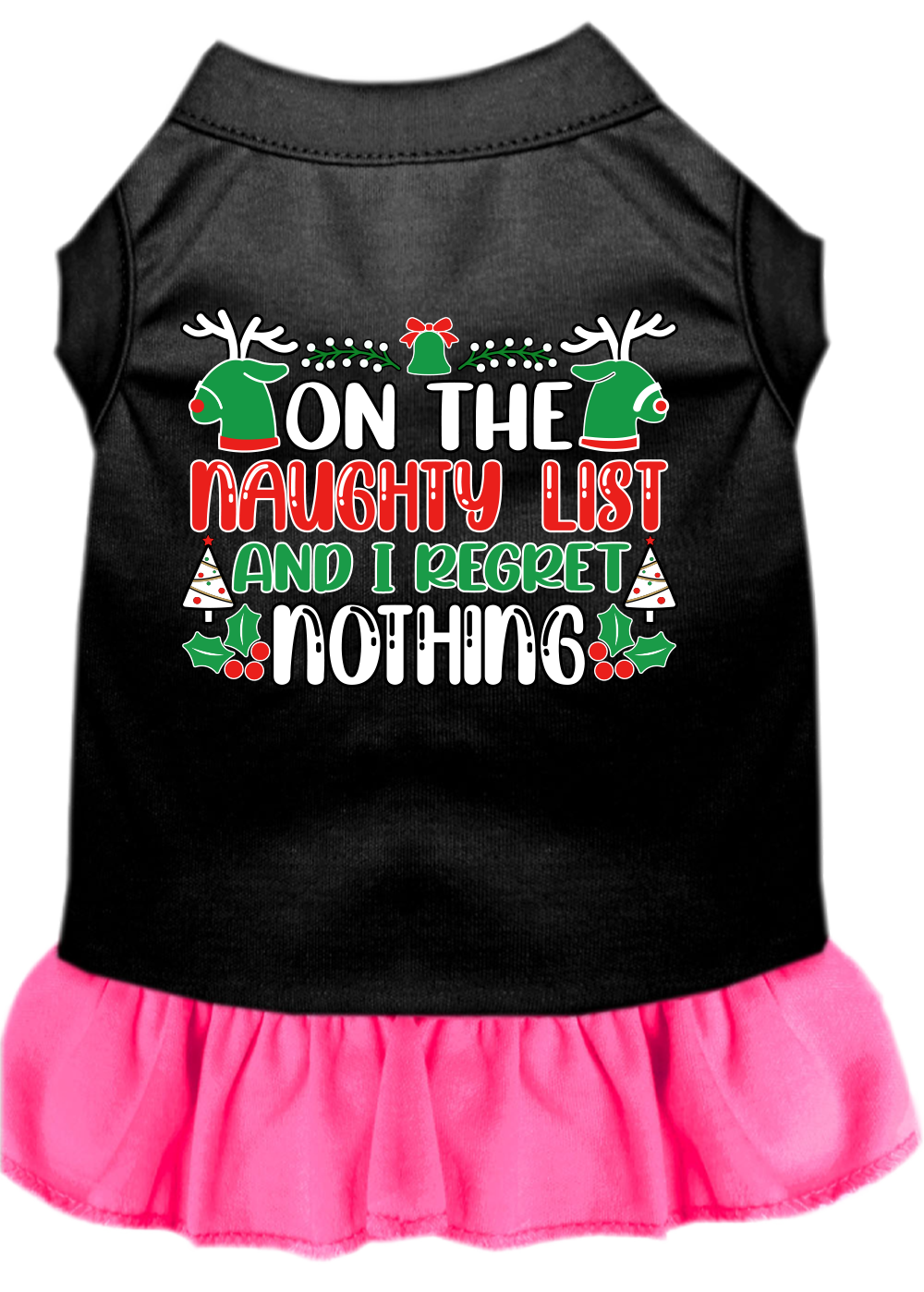 I Regret Nothing Screen Print Dog Dress Black with Bright Pink Size XXXL